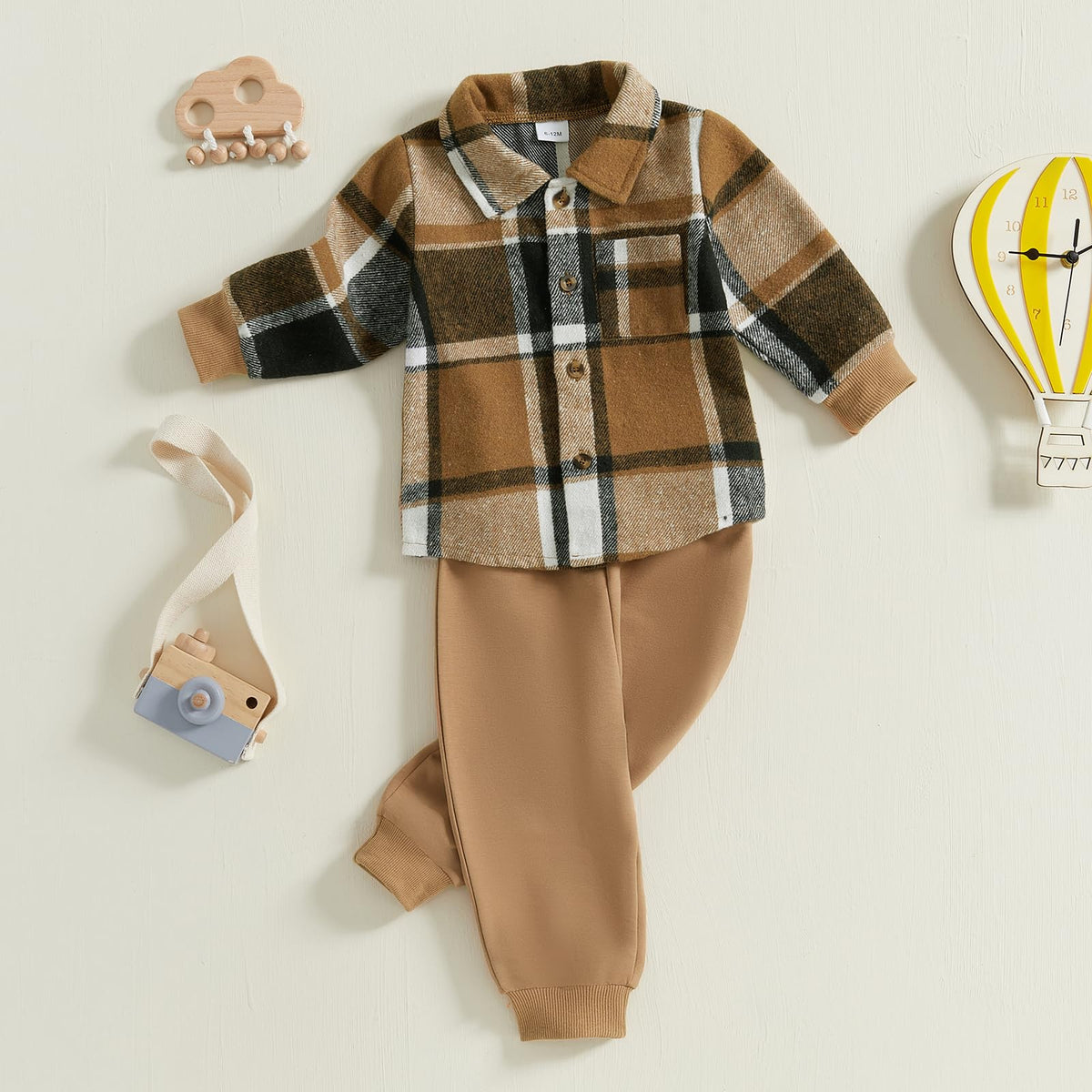 Toddler Boys Fall Outfits Plaid Flannel Baby Boy Jacket Button Down Shirts Pants 2Pcs Festival Clothes Set