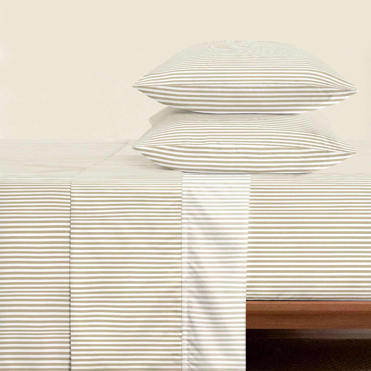 Striped Bed Sheets, 4-Piece Sheet Set, Ticking Vertical Pin Stripe Modern Farmhouse Pattern Printed Bedding, Deep