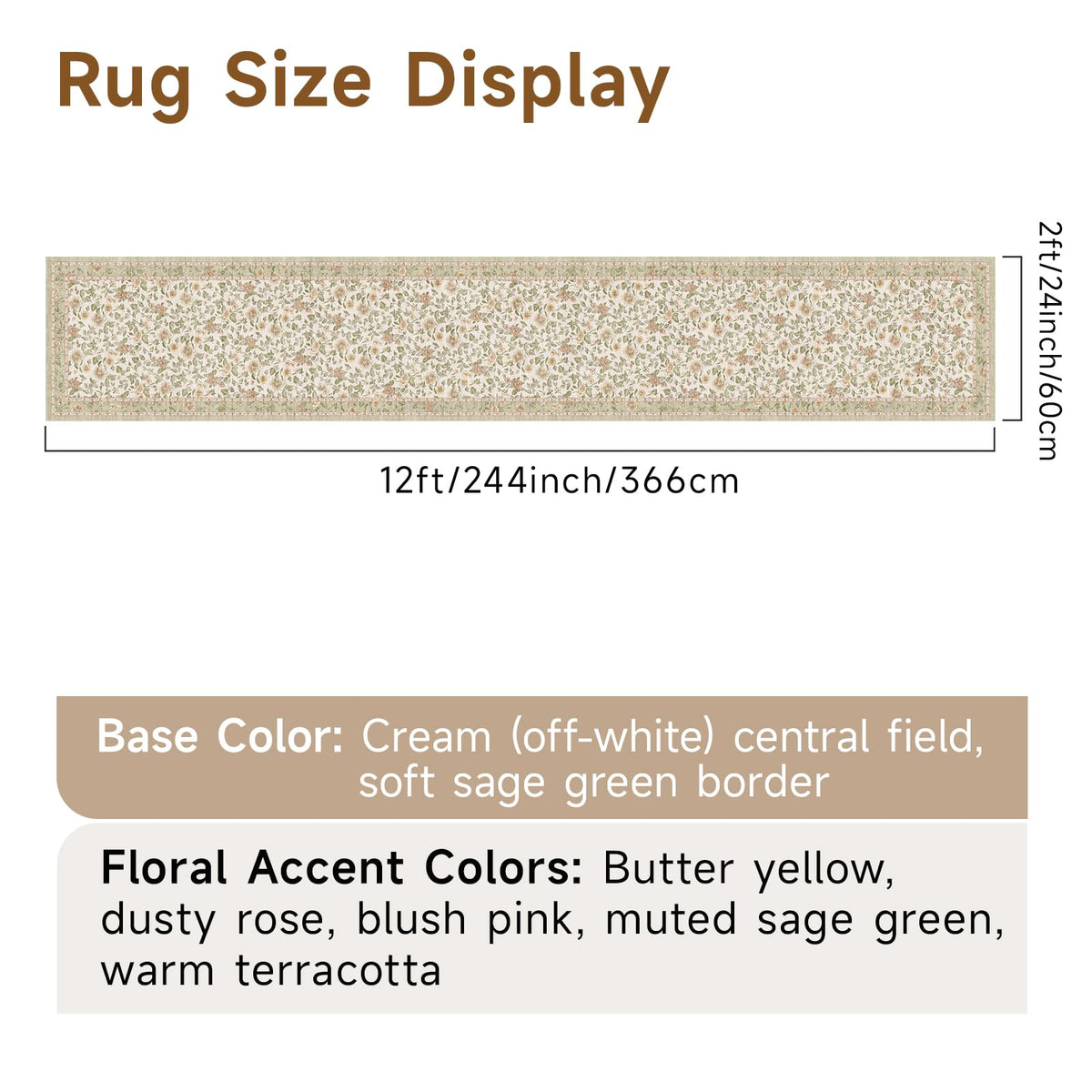 Floral Non-Slip Hallway Runner : Washable Vintage Cottagecore Botanical Rug Easy Clean Soft Thin Carpet Entryway