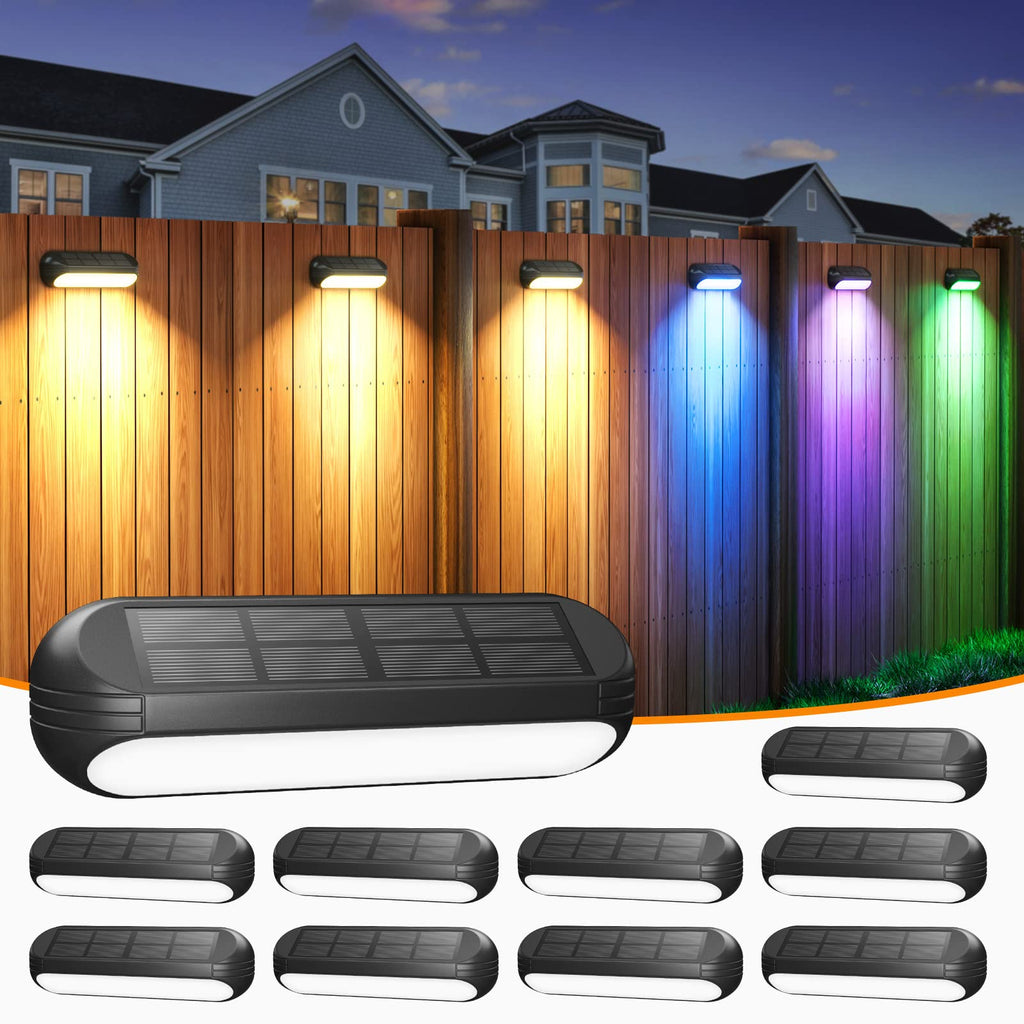 Outdoor Solar Lights for Outside, 10 Pack Bright Solar Fence Lights with Multi-Color Changing & Warm White Mode