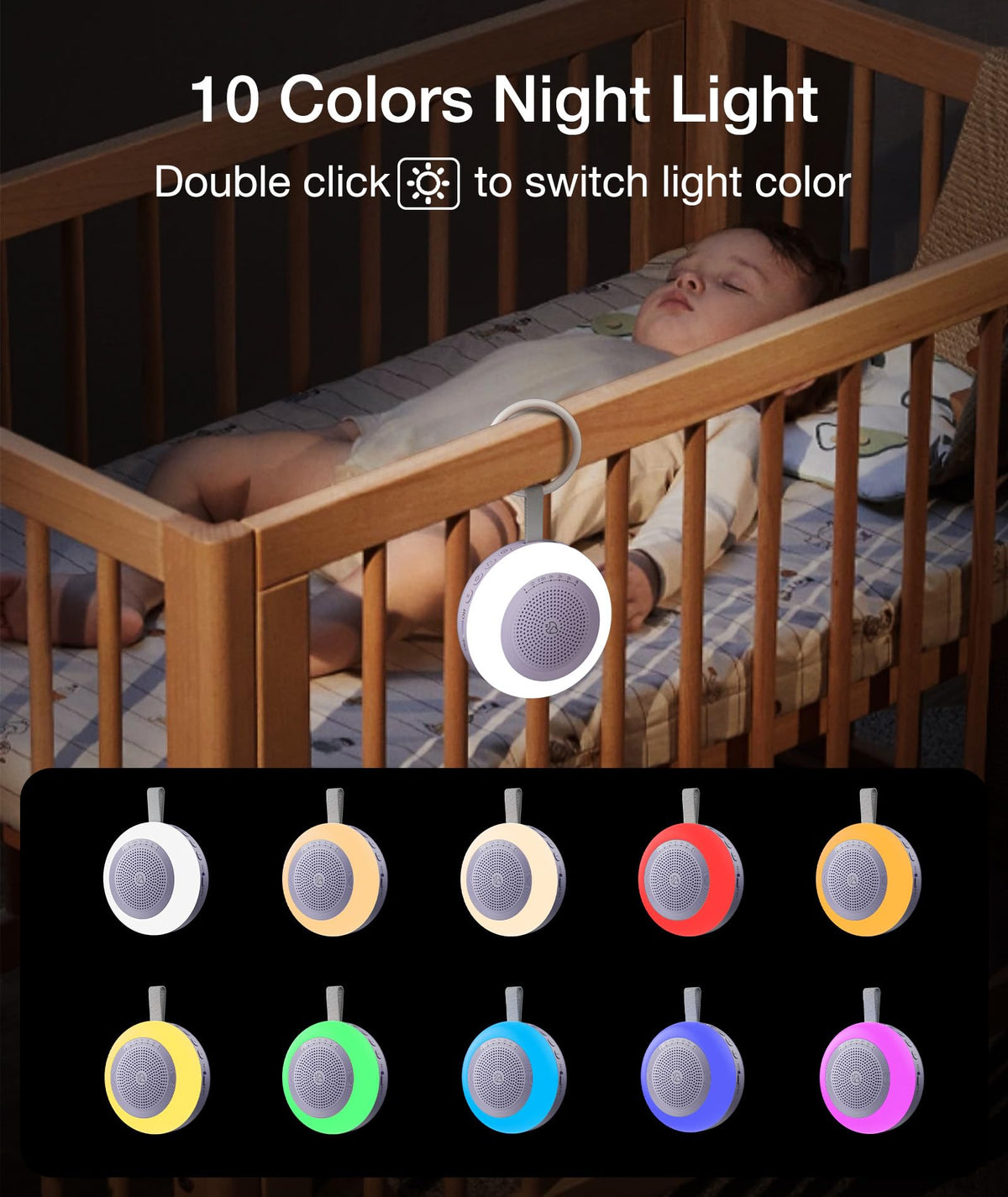 Portable Sound Machine, White Noise Machine,33 Soothing Sound 10 Colors Night Light Sleep Machine for Baby Kids,Timer