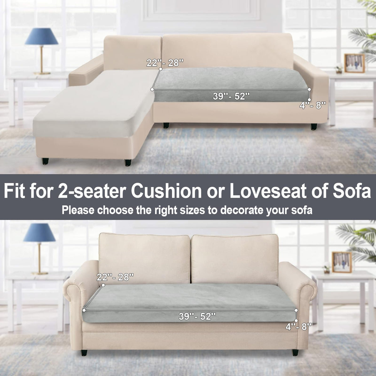 Couch Cushion Covers 1 Piece Velvet Stretch Loveseat Cover or 2 Seat Sofa Cover Soft Individual Couch Covers for