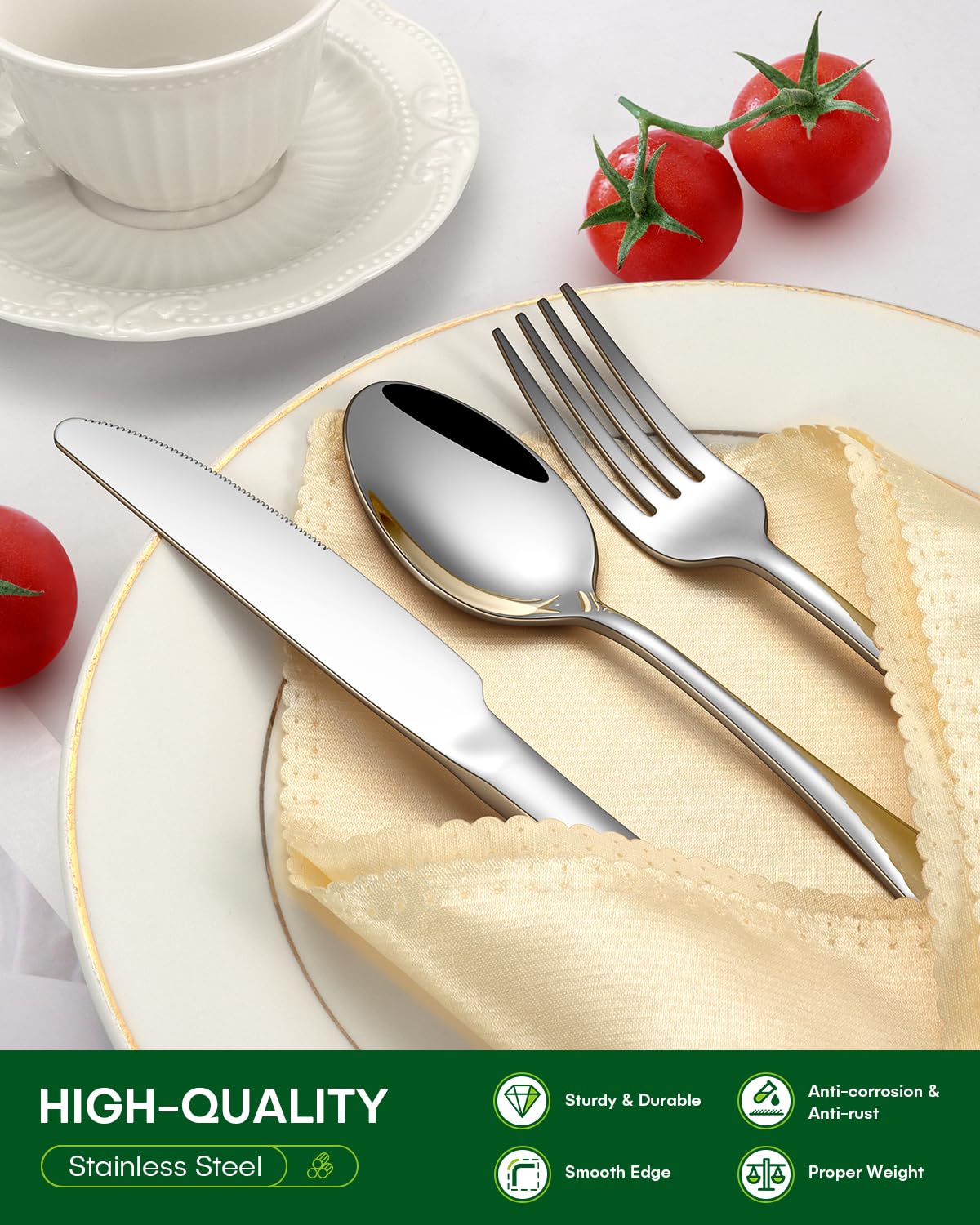 72 Pcs Silverware Set with Steak Knives Food-Grade Stainless Steel Flatware Set for 12 Mirror Cutlery Include Forks