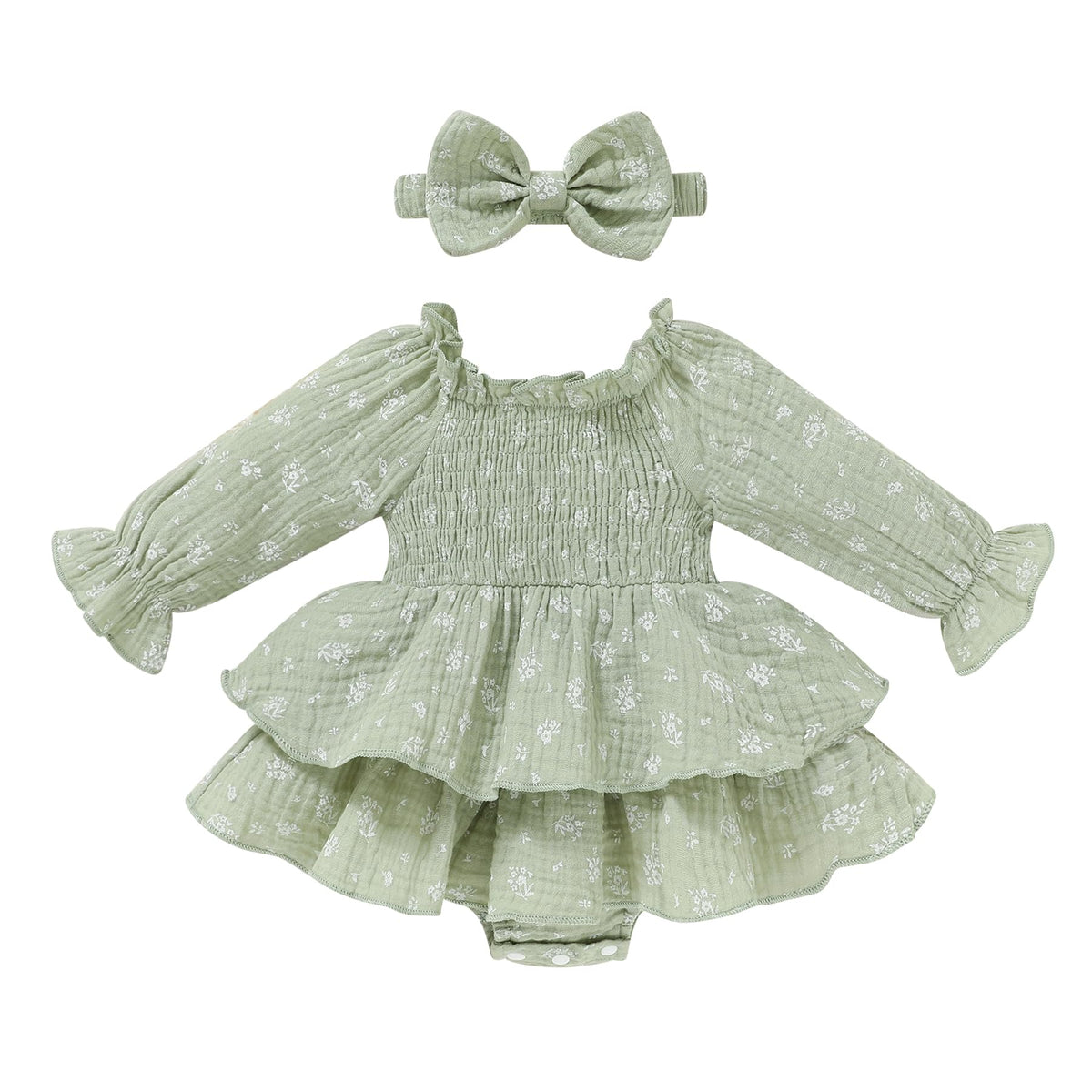 Baby Girl Romper Cute Infant Girls Cotton Clothes Long Sleeve Dress with Headband Fall Winter Outfits