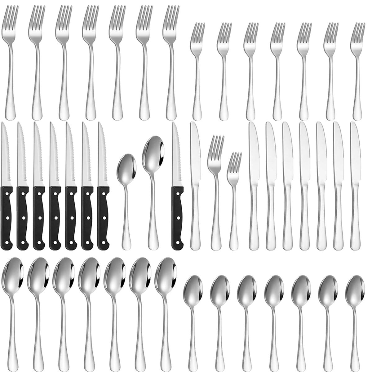 48-Piece Silverware Set for 8 with Steak Knives, Stainless Steel Flatware Set, 18/8 Food Grade Cutlery Set, Mirror