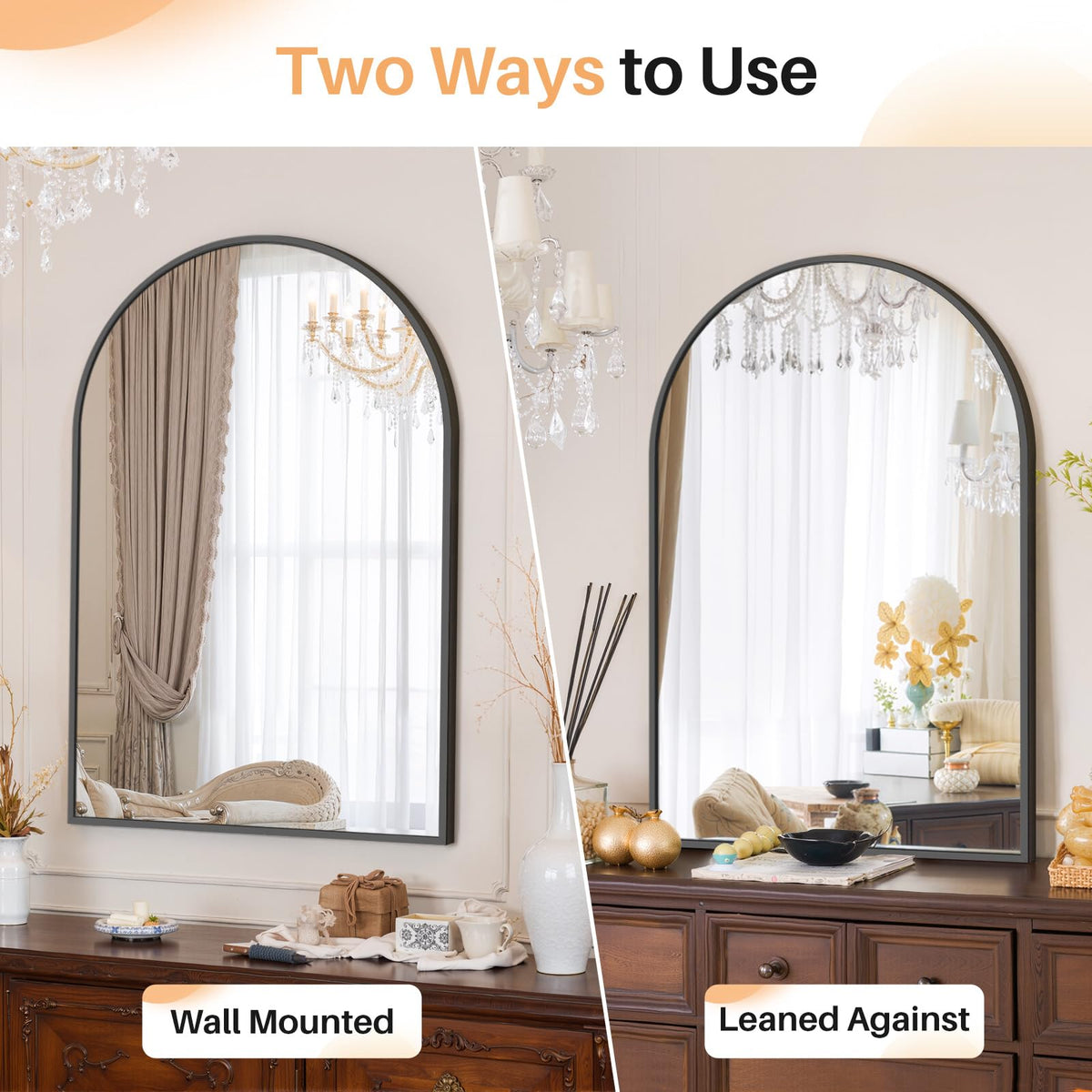 Bathroom Mirror for Wall, 36x24 Inch Arched Mirror
