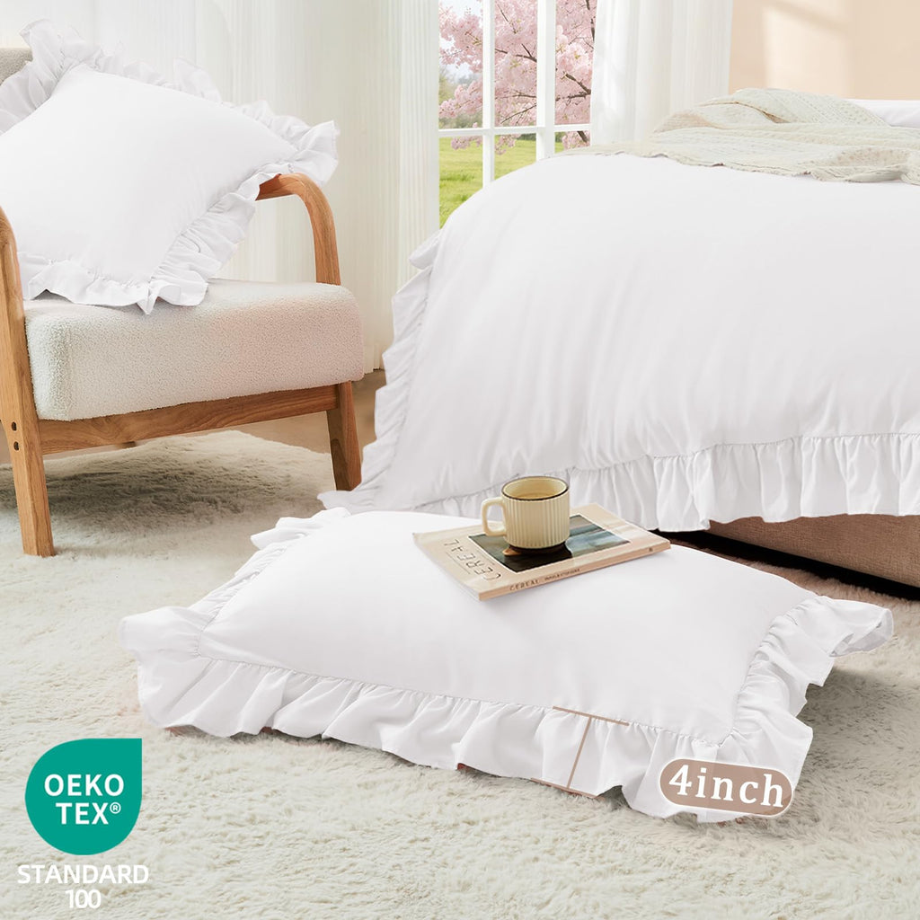 White Duvet Cover 3 Piece, Farmhouse Shabby Chic Bedding