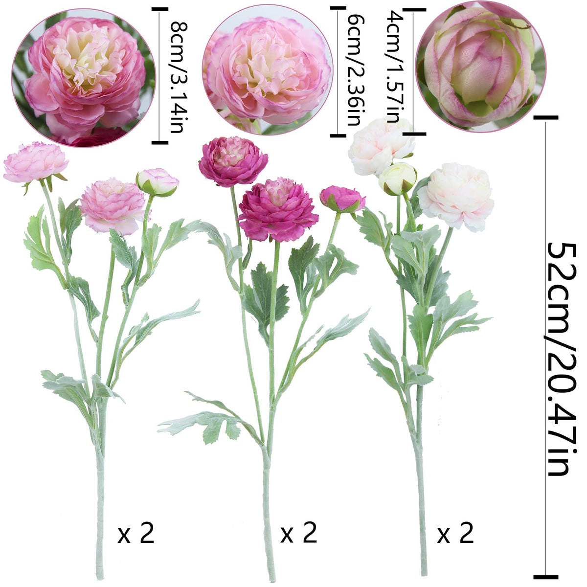6 Pcs Artificial Flowers Silk Peony Rose Single Stem Artificial Ranunculus Flowers Faux Peony Bouquet Floral
