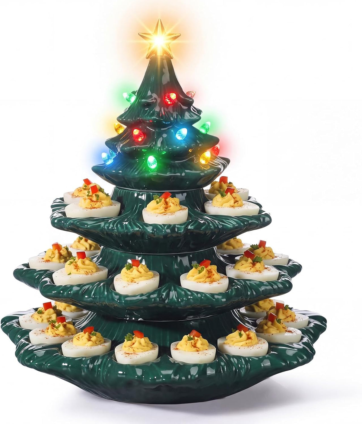 4 Tier Ceramic Christmas Tree Deviled Egg Tray, Holds 30 Eggs