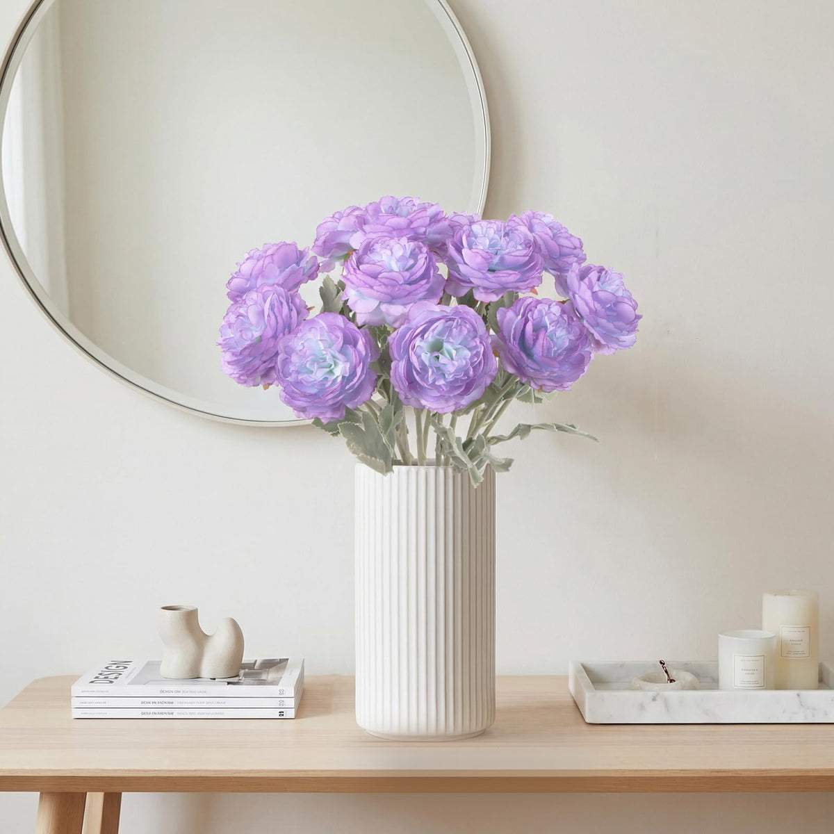 Peonies Artificial Flowers 12Pcs Realistic Purple Silk Ranunculus Flowers 14.6" Fake Peonies Decoration Wedding