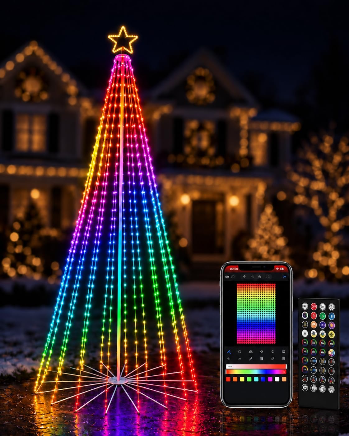 Outdoor Christmas Tree with Light, 7 to 17 ft, DIY Light Show LED Christmas Tree