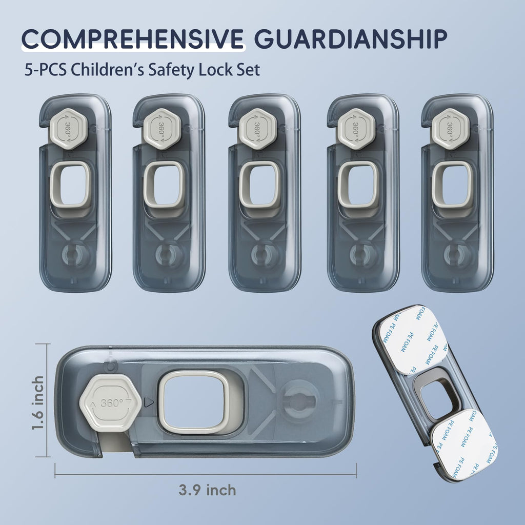 5-Pack Fridge Locks, Child Proof Refrigerator/Freezer Door Lock, Child Safety Cabinet Lock with Adhesive Pads