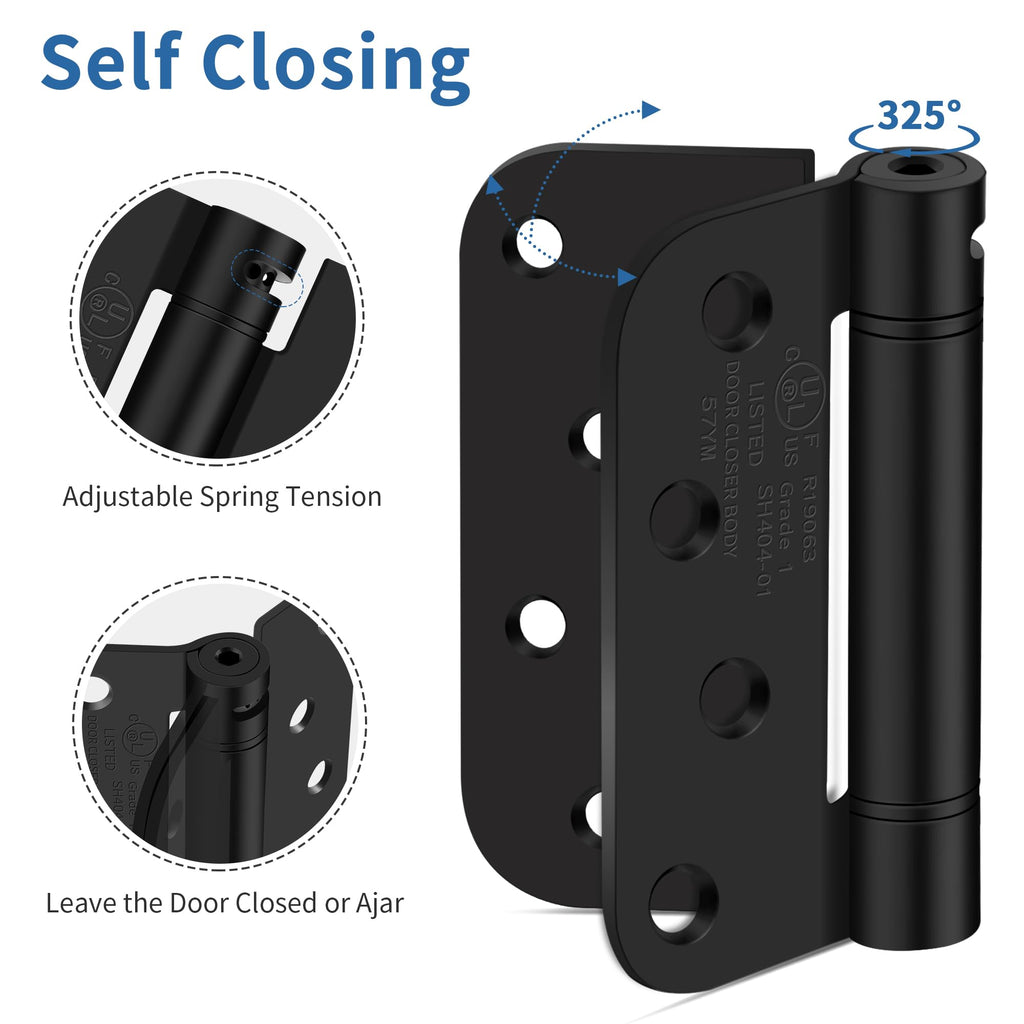 4 Inch Self Closing Door Hinges, 5/8" Radius Corners Spring Loaded Hings