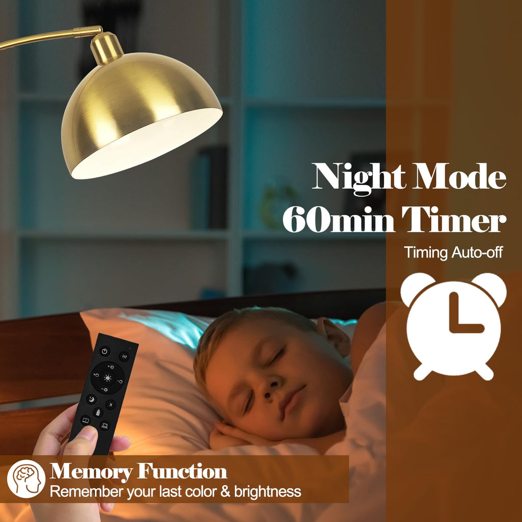 Upgraded Arc Floor Lamps, Gold, Dimmable