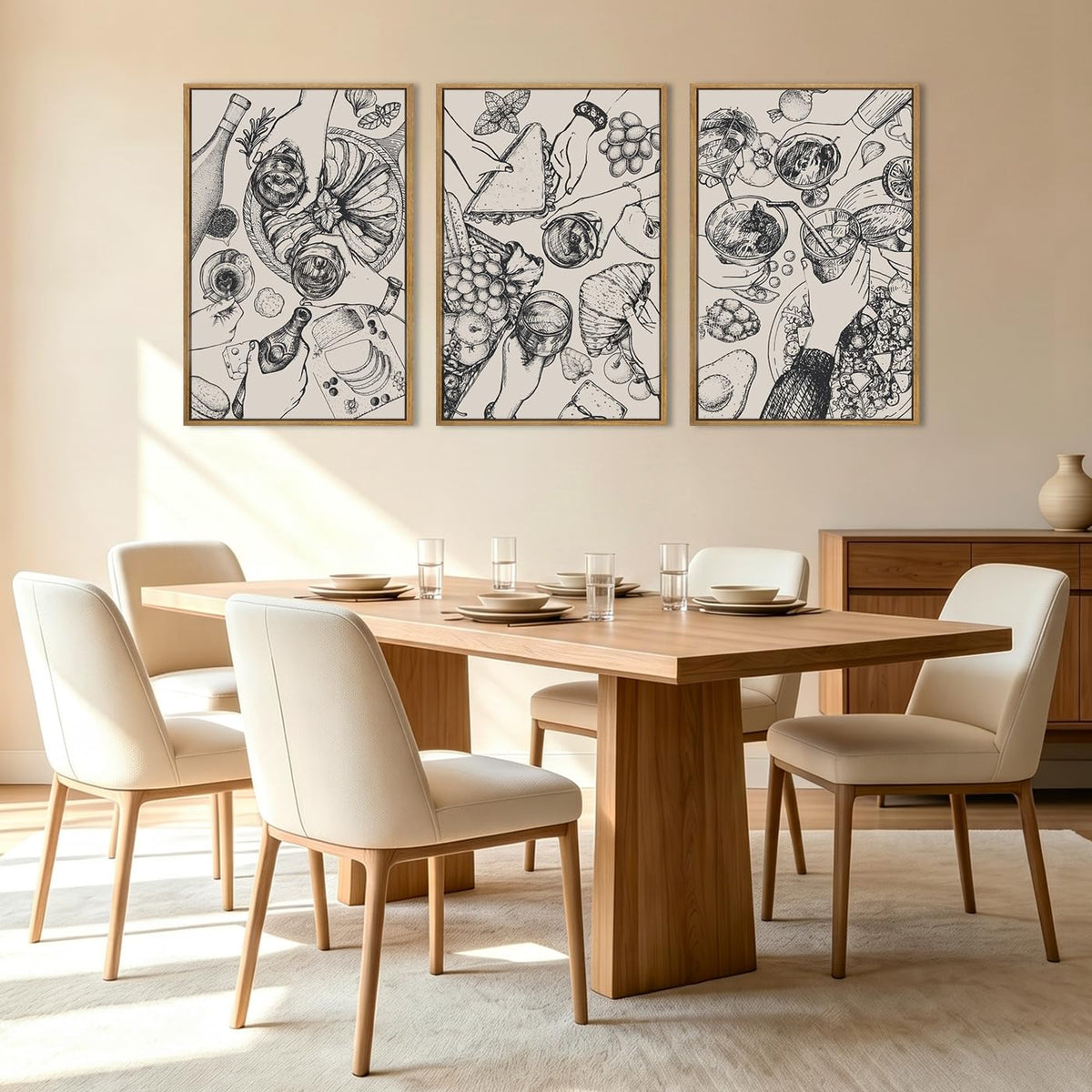 Framed Food Canvas Wall Art Funny Kitchen Art Modern Cheers Kitchen Paintings Friends Party Art Print Black and White