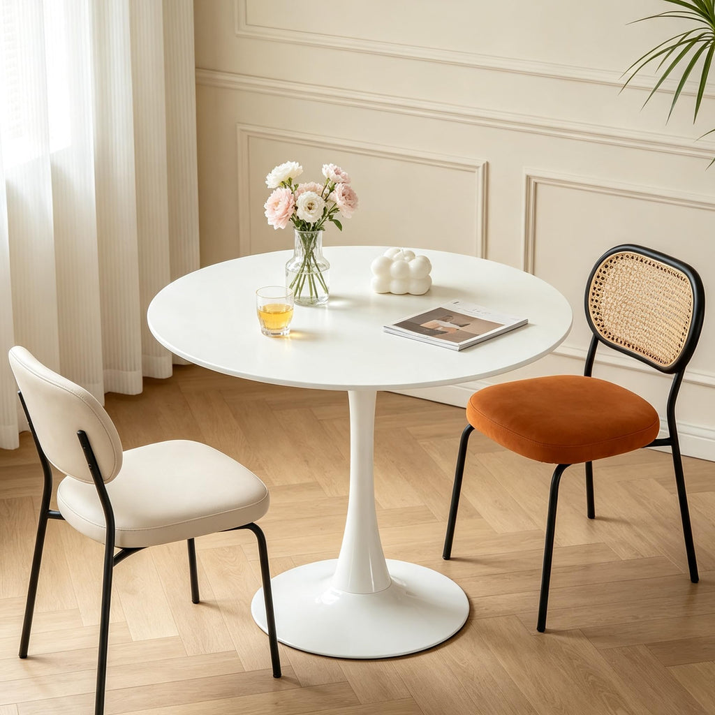 Inspired Saarinen Style Round Dining Table, 24" Circle Pedestal Table with Thickened Tabletop & Metal Pedestal, Mid-Century Modern Coffee