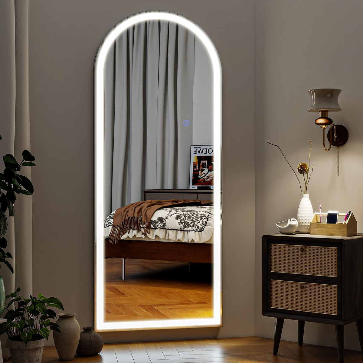 65"x26" LED Arched Mirror Full Length with Dimmable Lights