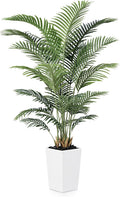 6FT Artificial Palm Tree - Tall Fake Tree with White Taper Planter & Pebbles, UV Resistant Decor - Large Potted Faux