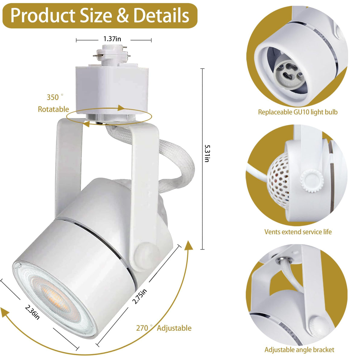 Plug in LED Track Lighting Kit 4000K Natural White 10W 2PCS White H Type