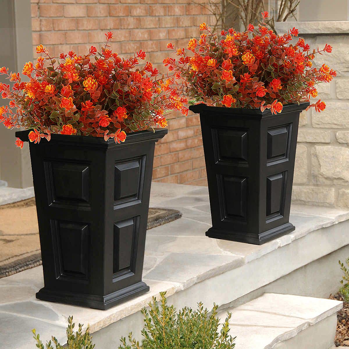 Artificial Fall Mums Flowers No Fade Faux Autumn Plants Outdoor 8Pc