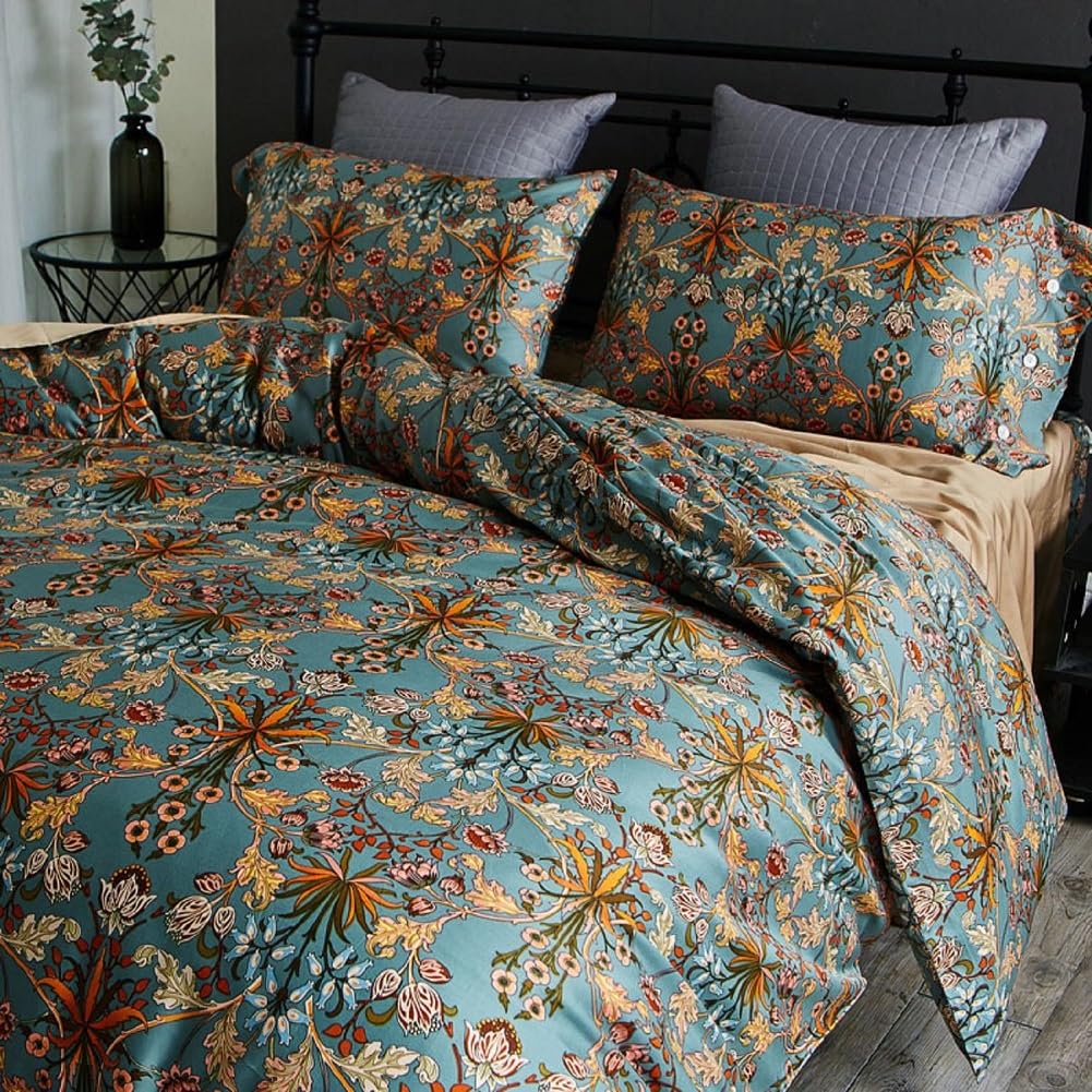 Vintage Style Boho Floral Duvet Cover Queen Percale Cotton Comforter Cover Medallion Paisley Print Bedding Set
