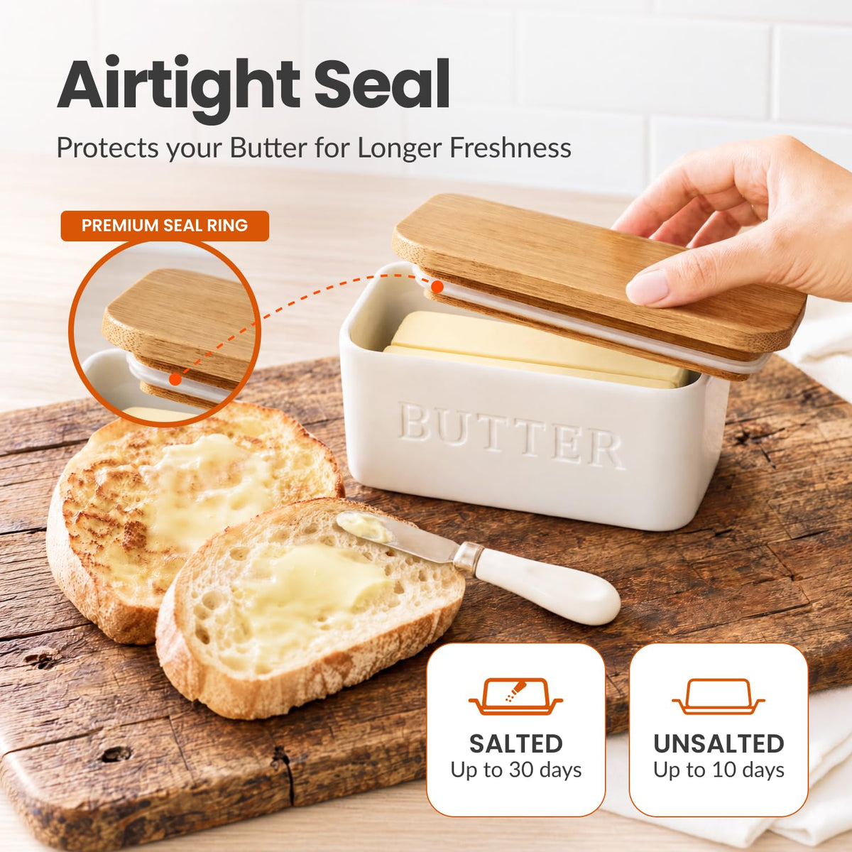 Extra Large Butter Dish with Lid for Countertop, Ceramic Butter Container With Airtight Cover, Butter Keeper