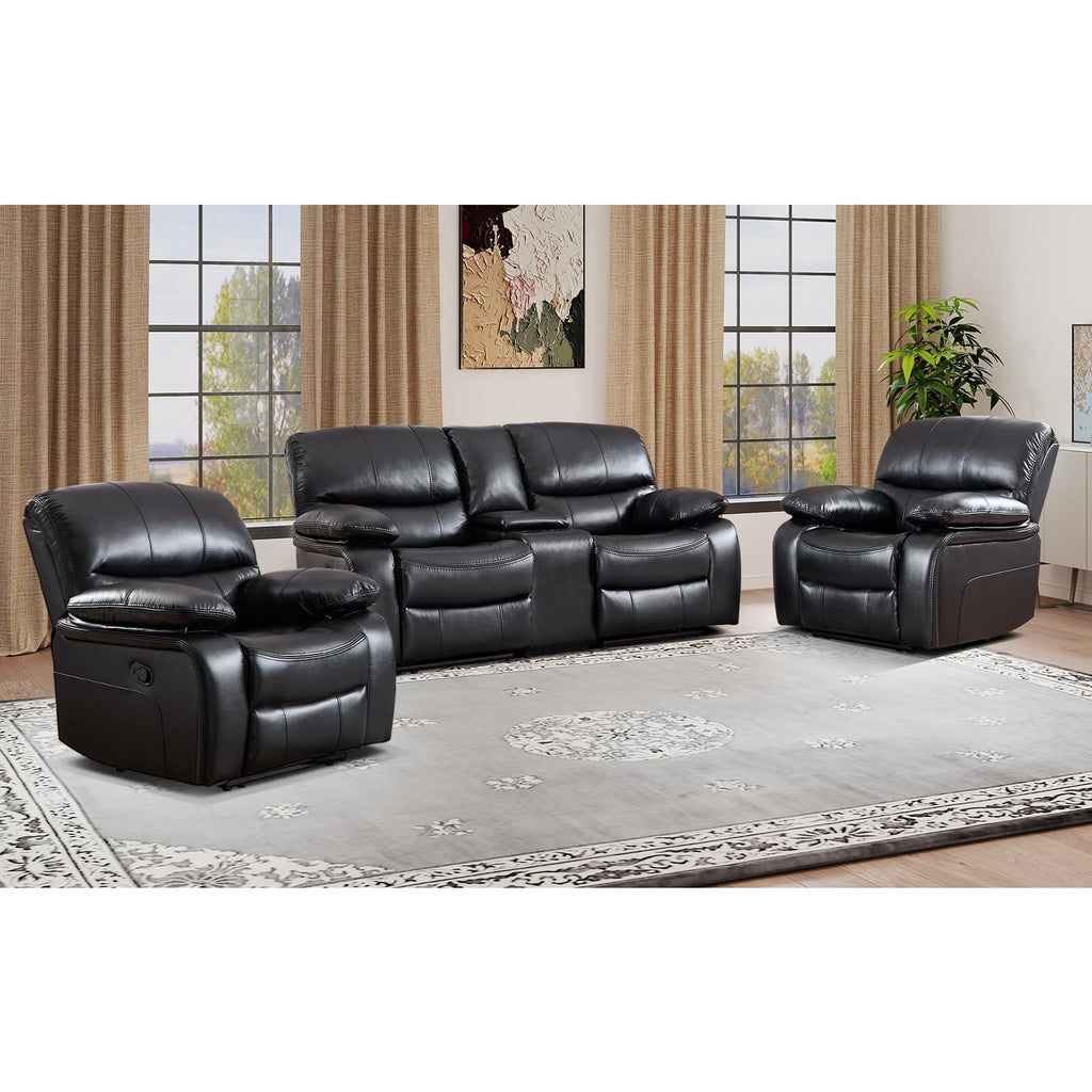 Faux Leather Manual Recliner Sofa Set, Americana Minimalist 2 Recliner Chairs and 1 Reclining Loveseat with Center
