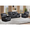 Faux Leather Manual Recliner Sofa Set, Americana Minimalist 2 Recliner Chairs and 1 Reclining Loveseat with Center