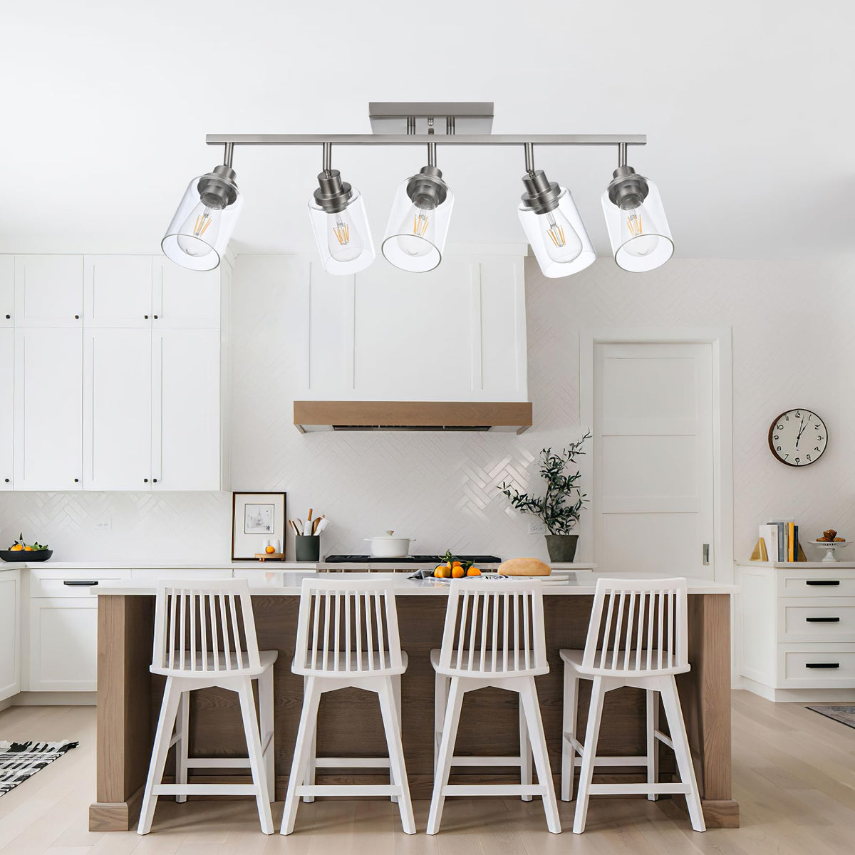 5 Light Multi-Directional Track Lighting Kit Brushed Nickel Kitchen Track Lighting Fixtures Ceiling Vanity Light
