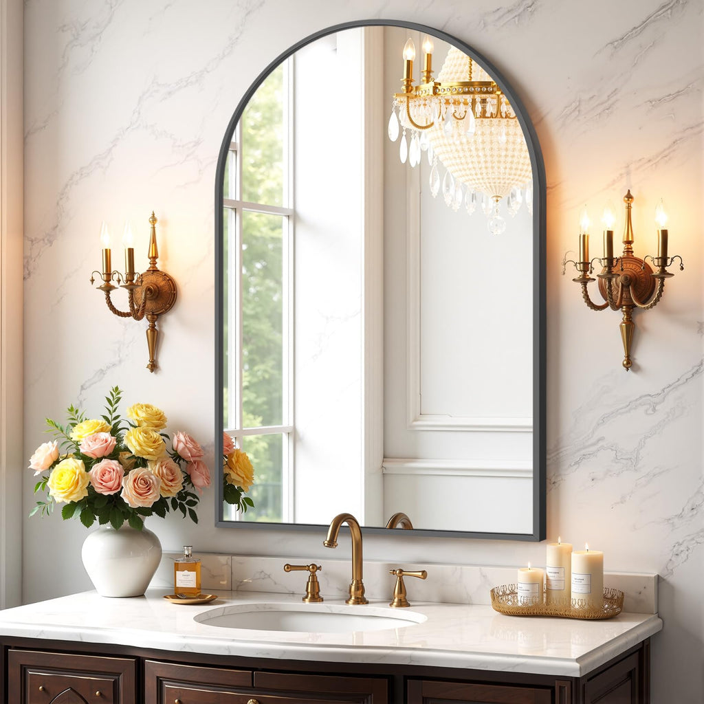 Bathroom Mirror for Wall, 36x24 Inch Arched Mirror