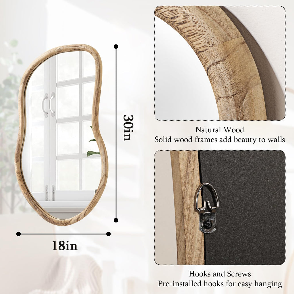 Irregular Wall Mirror Wood Asymmetrical Mirror Large Bathroom Vanity Mirrors Natural Wood Framed Abstract Mirrors for