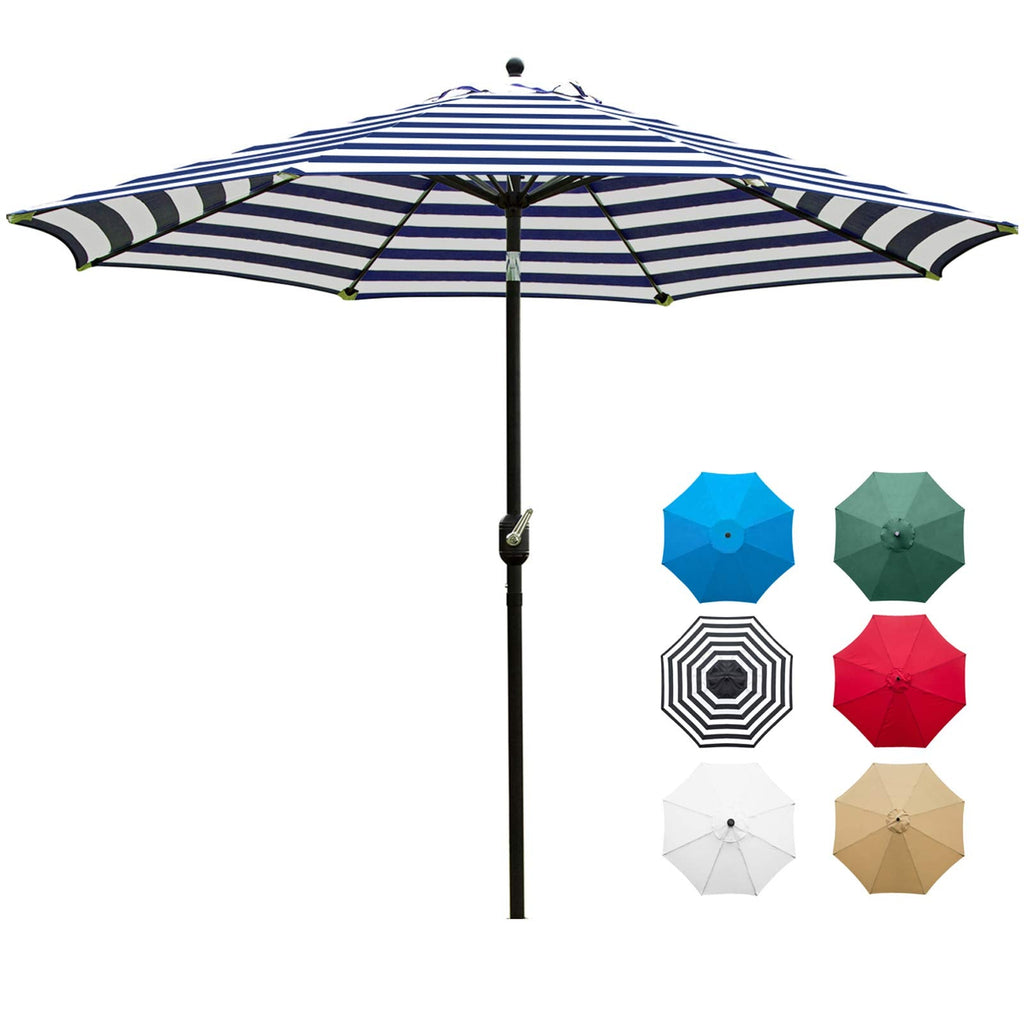 9' Patio Umbrella Outdoor Table Umbrella 8 Ribs Blue and White