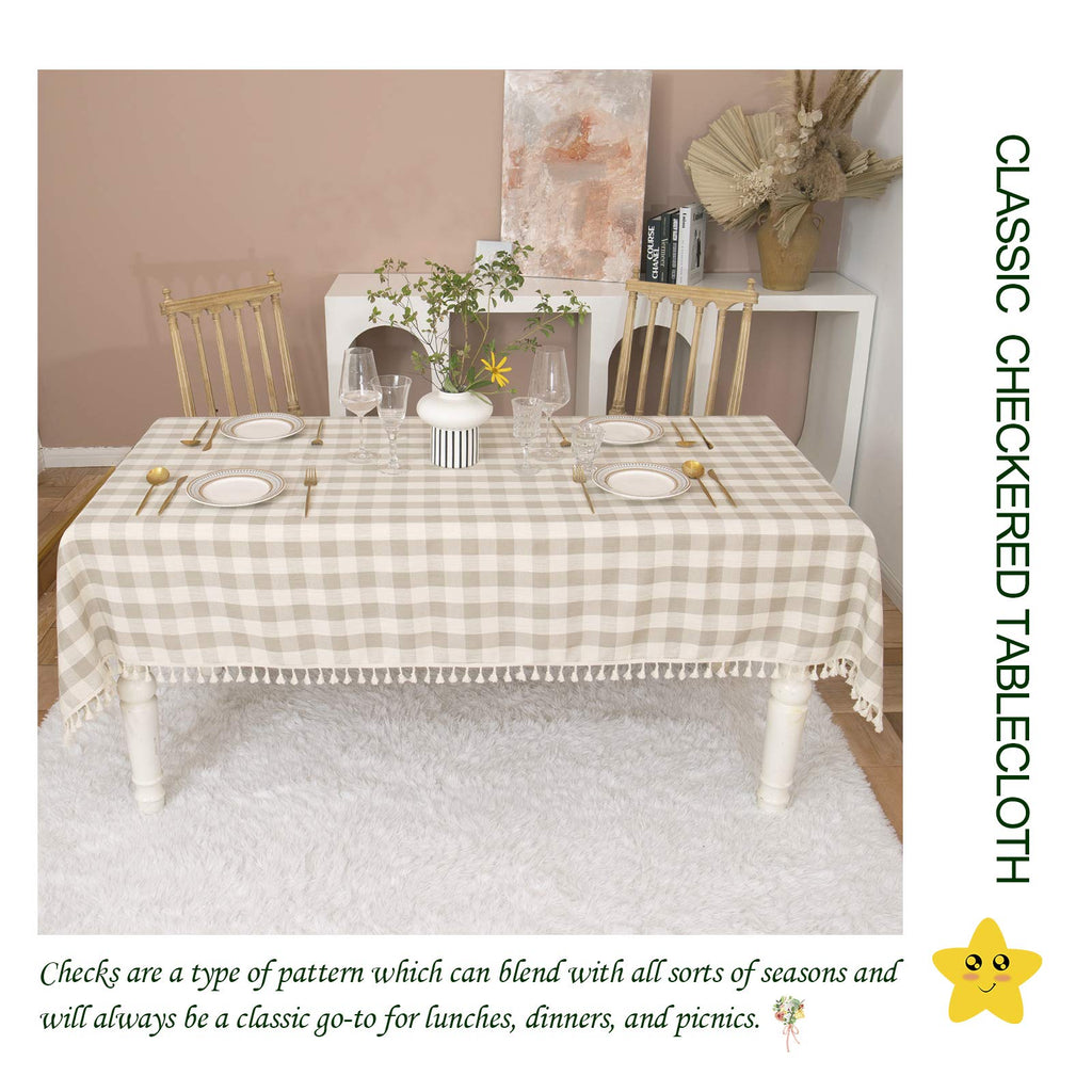 Farmhouse Gray Khaki Gingham Tablecloth Rectangle 55"x70"