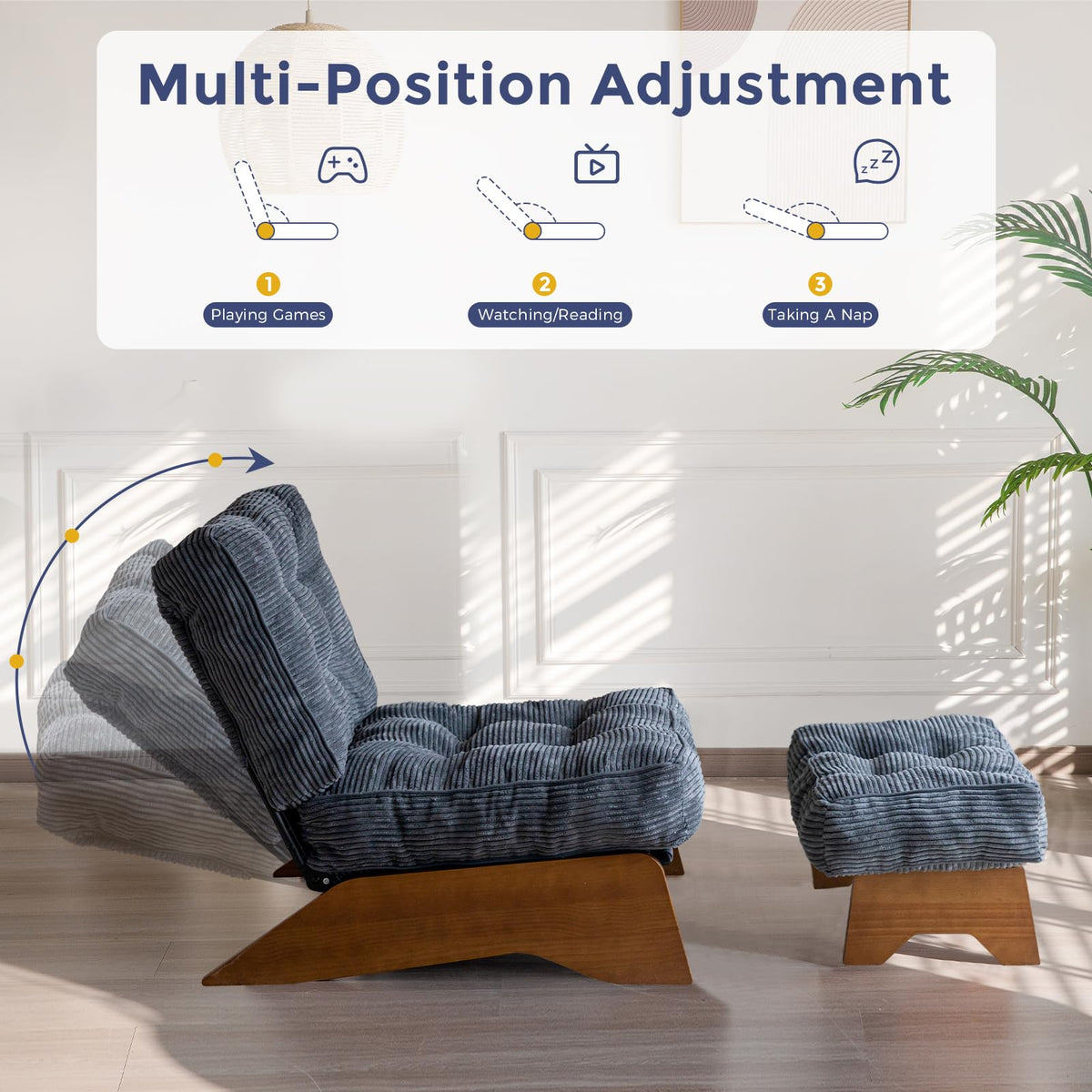 Accent Chair with Ottoman, Lounge Chair with Adjustable Backrest