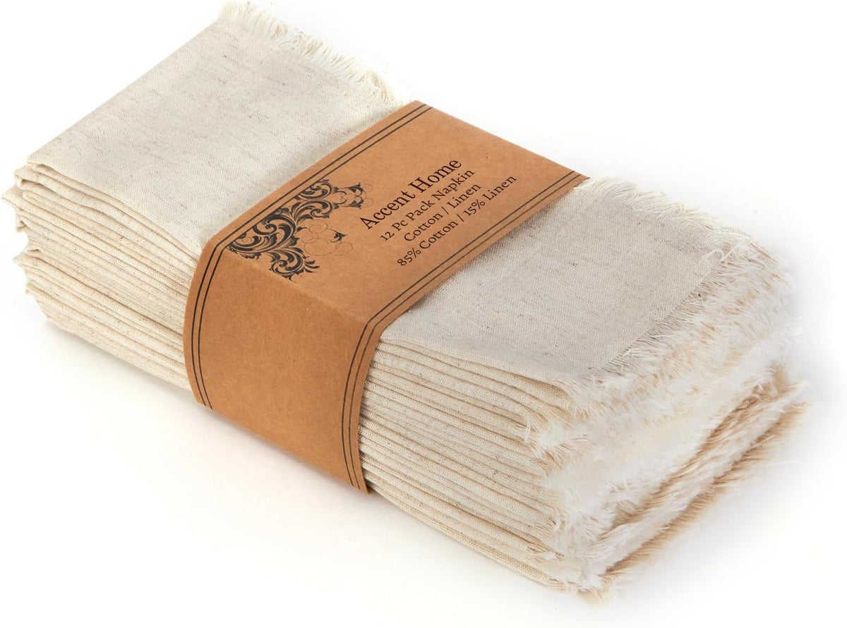 Natural Linen Cloth Napkins, Set of 12, 18x18 Inches