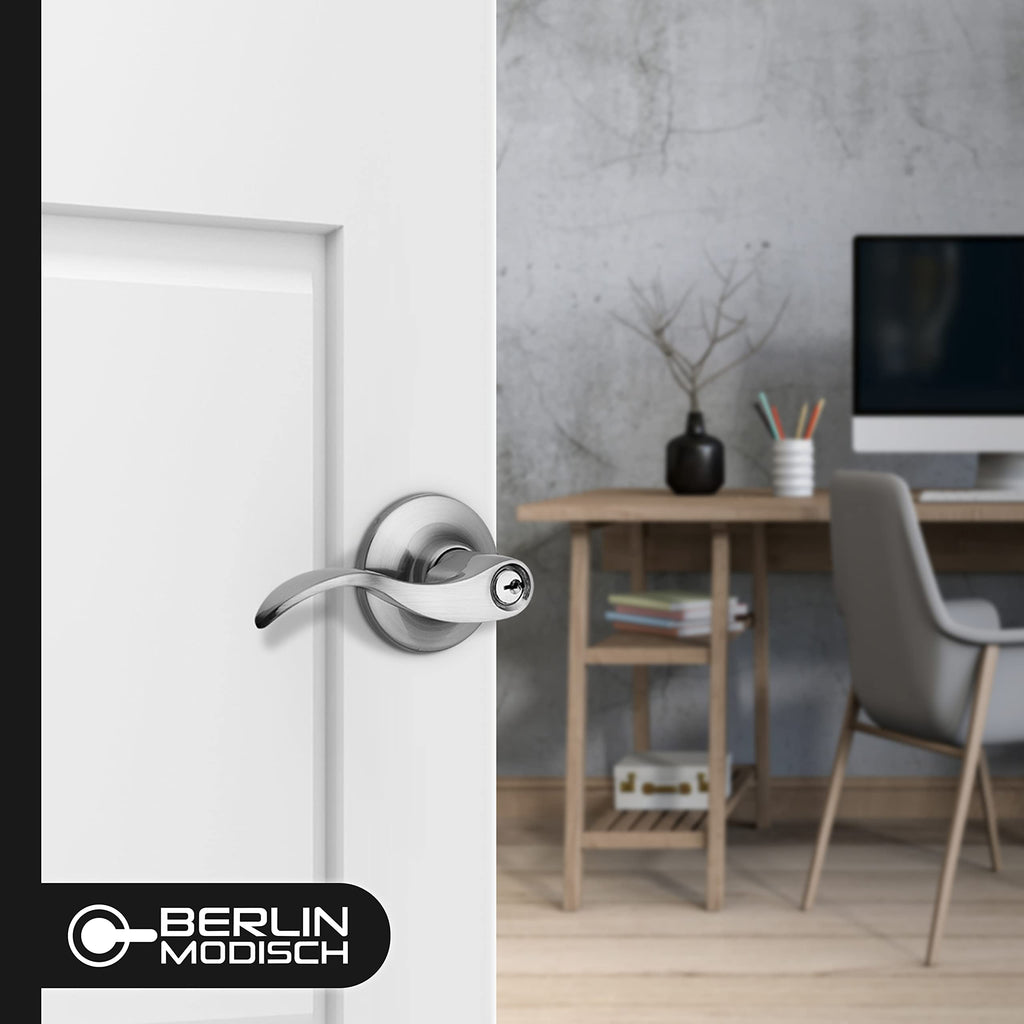 Entrance Lever Door Handle ( and Front Door) Reversible for Right and Left Side and a Single Cylinder deadbolt Set