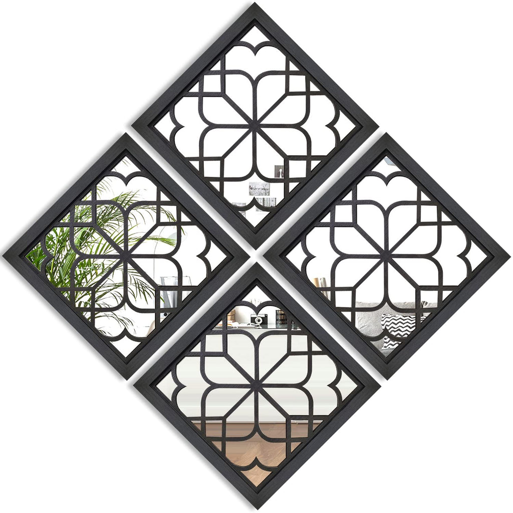 Set of 4 Mirrors Square Wall Mirror,Gorgeous Rustic Farmhouse Accent Mirror,Black Entry Mirror