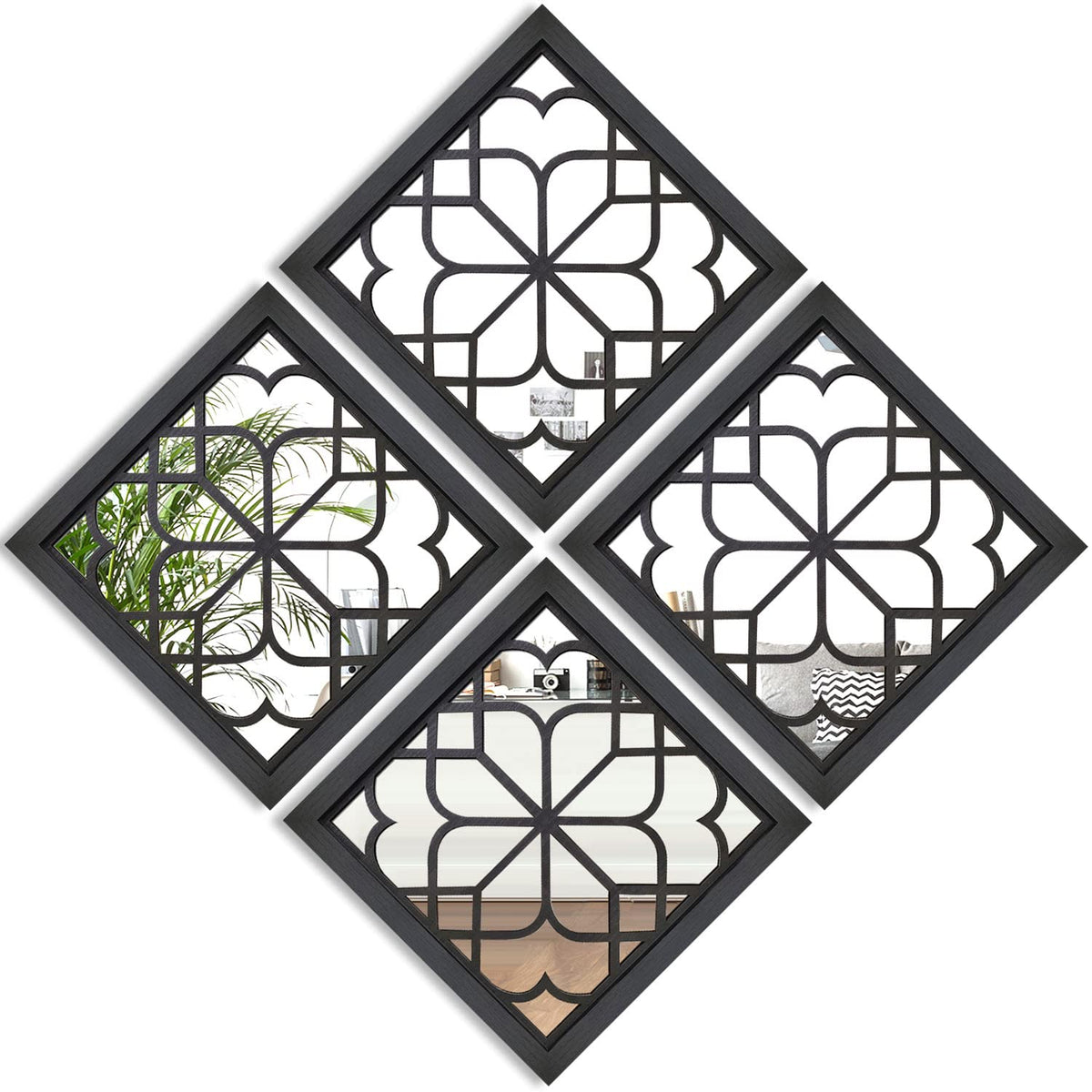 Set of 4 Mirrors Square Wall Mirror,Gorgeous Rustic Farmhouse Accent Mirror,Black Entry Mirror