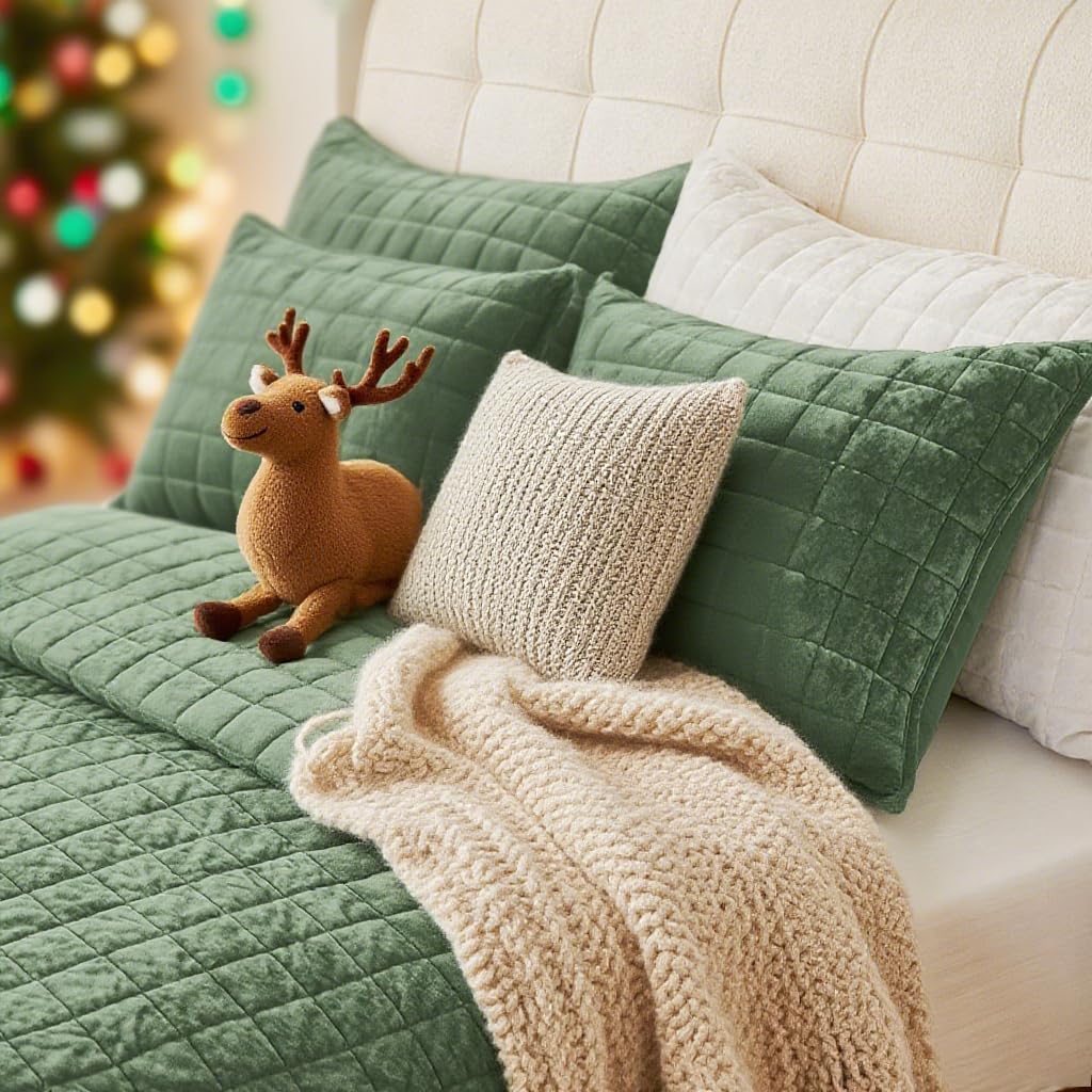 Quilt Set 98x106 Luxurious Velvet Bedding Sets with 2 Pillow Shams 20x36 3 Pieces Ultra Soft Quilted