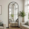 Arched Full Length Mirror, 56"x22" Windowpane Floor Mirror, Black