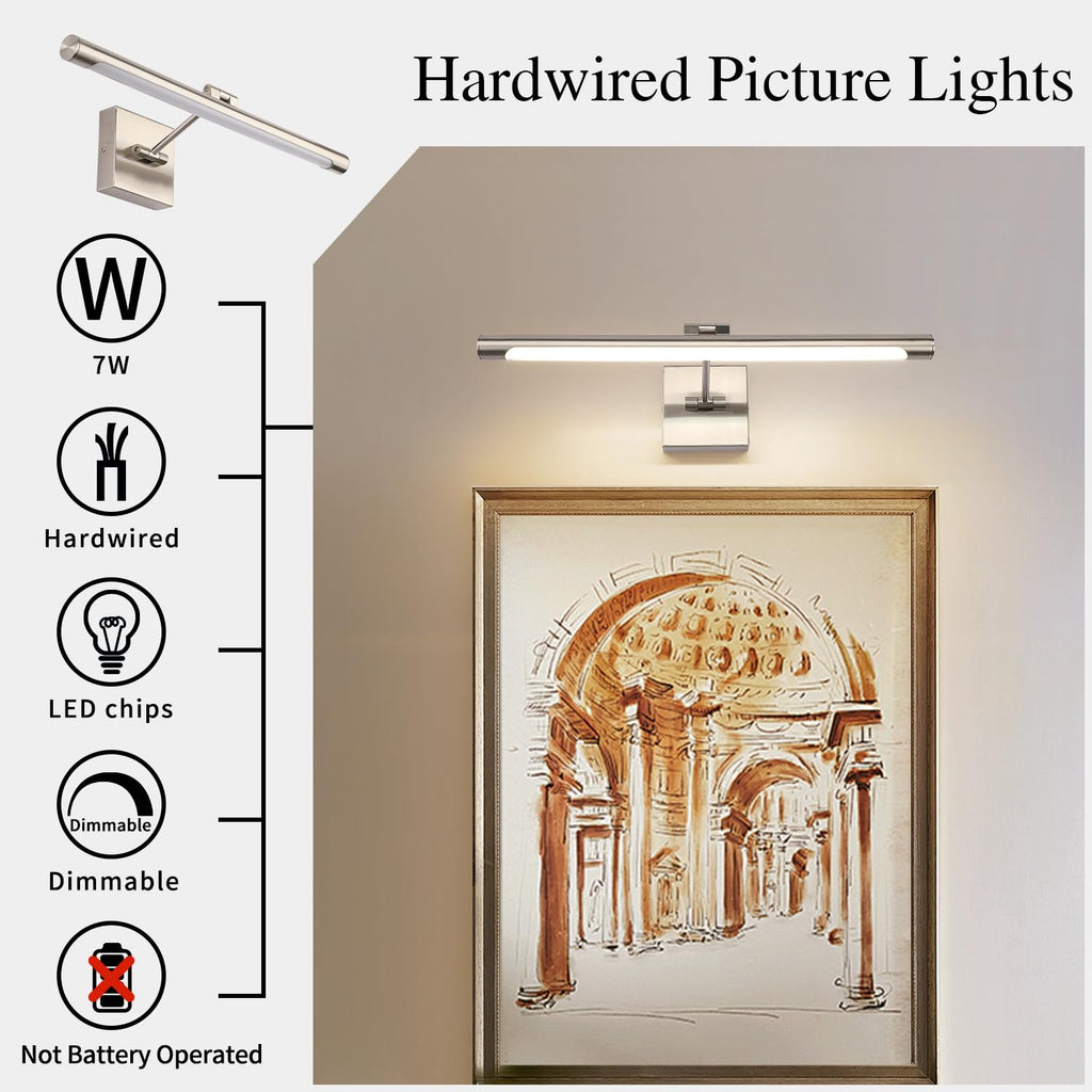 LED Picture Lights Hardwired Dimmable 16.53" Inch Artwork Display Lamp with Swing Arm 7W(45W Eqv.), Hardwired