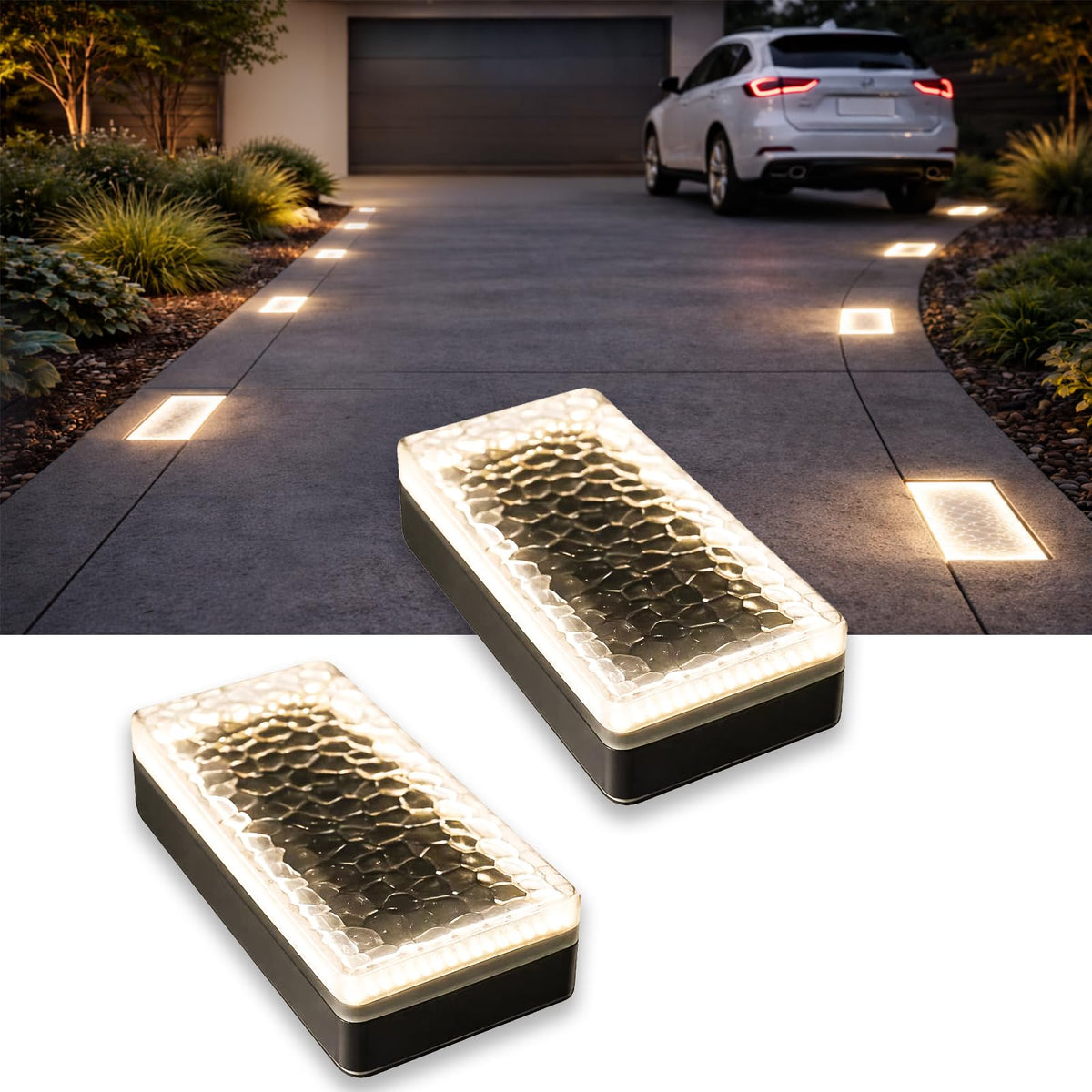 4x8 Solar Ground Lights, 3500K Paver Light, Warm White, 2Pack