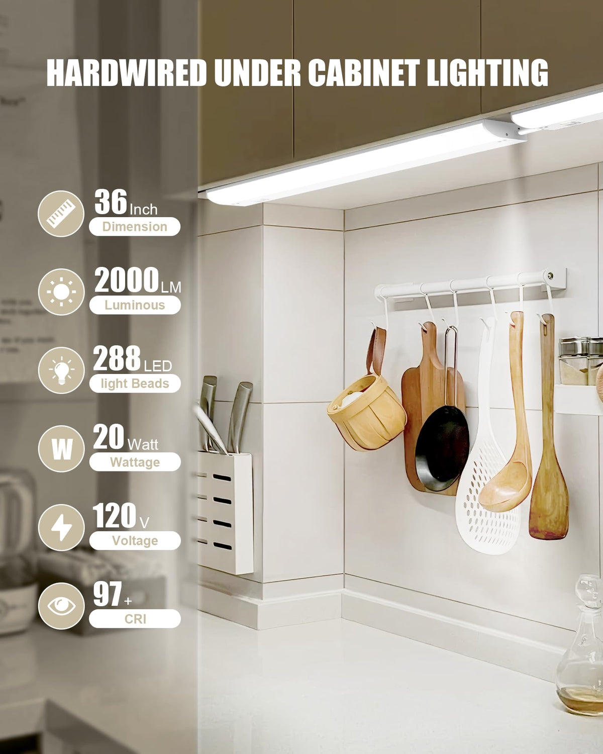 Under Cabinet Lighting Hardwired & Plug-in, 36 inch 3CCT Dimmable Linkable