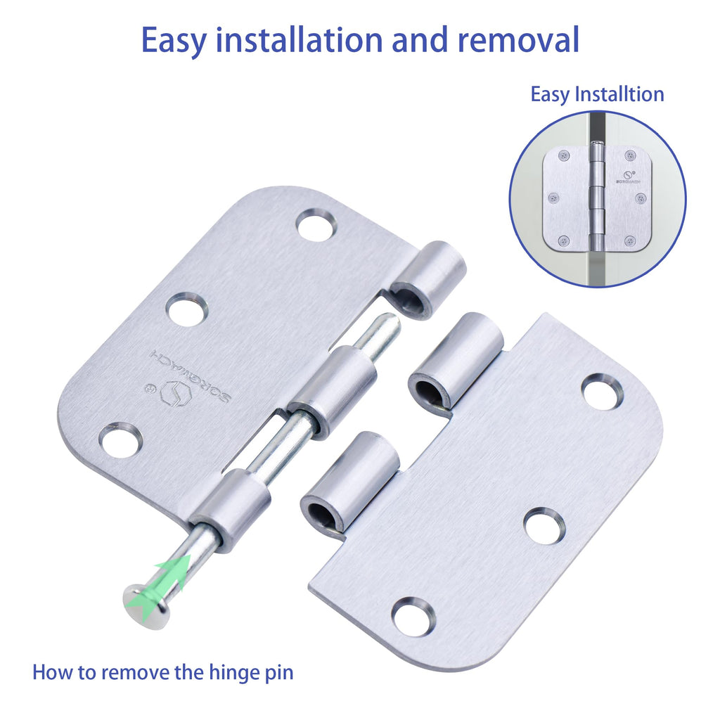Door Hinge 3 1/2 Inch Interior Door Hinges Satin Chrome 3.5 Inch Interior Hinges 5/8" Radius Flat Iron Hinge 3 1⁄2"x