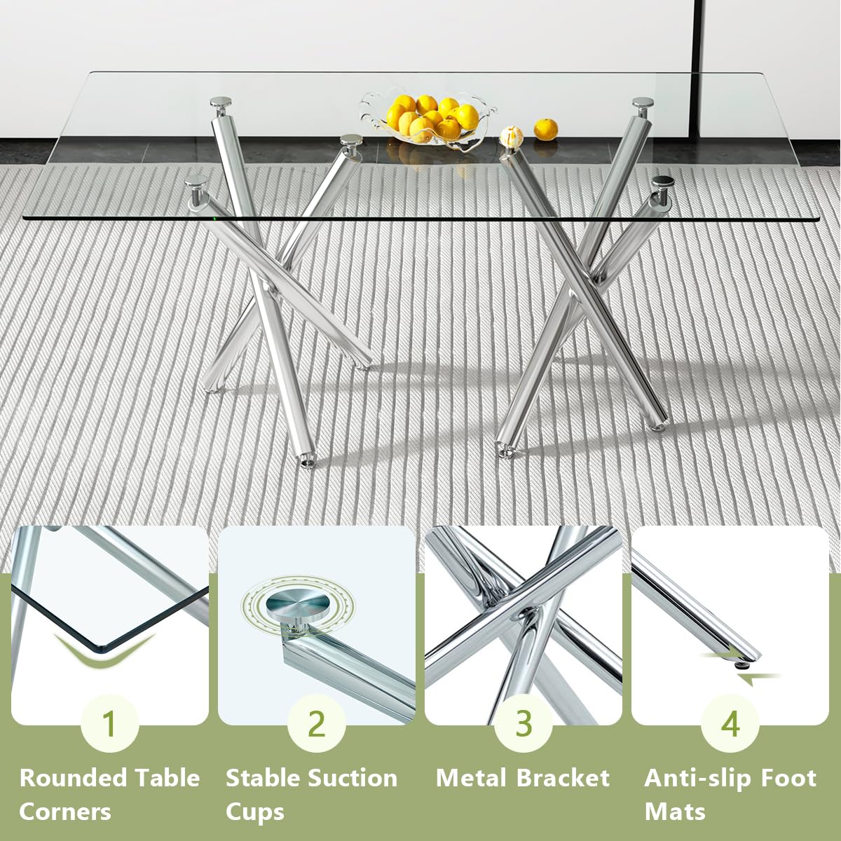 Glass Dining Table Set for 8, 71" Modern Dining Table Set for 8