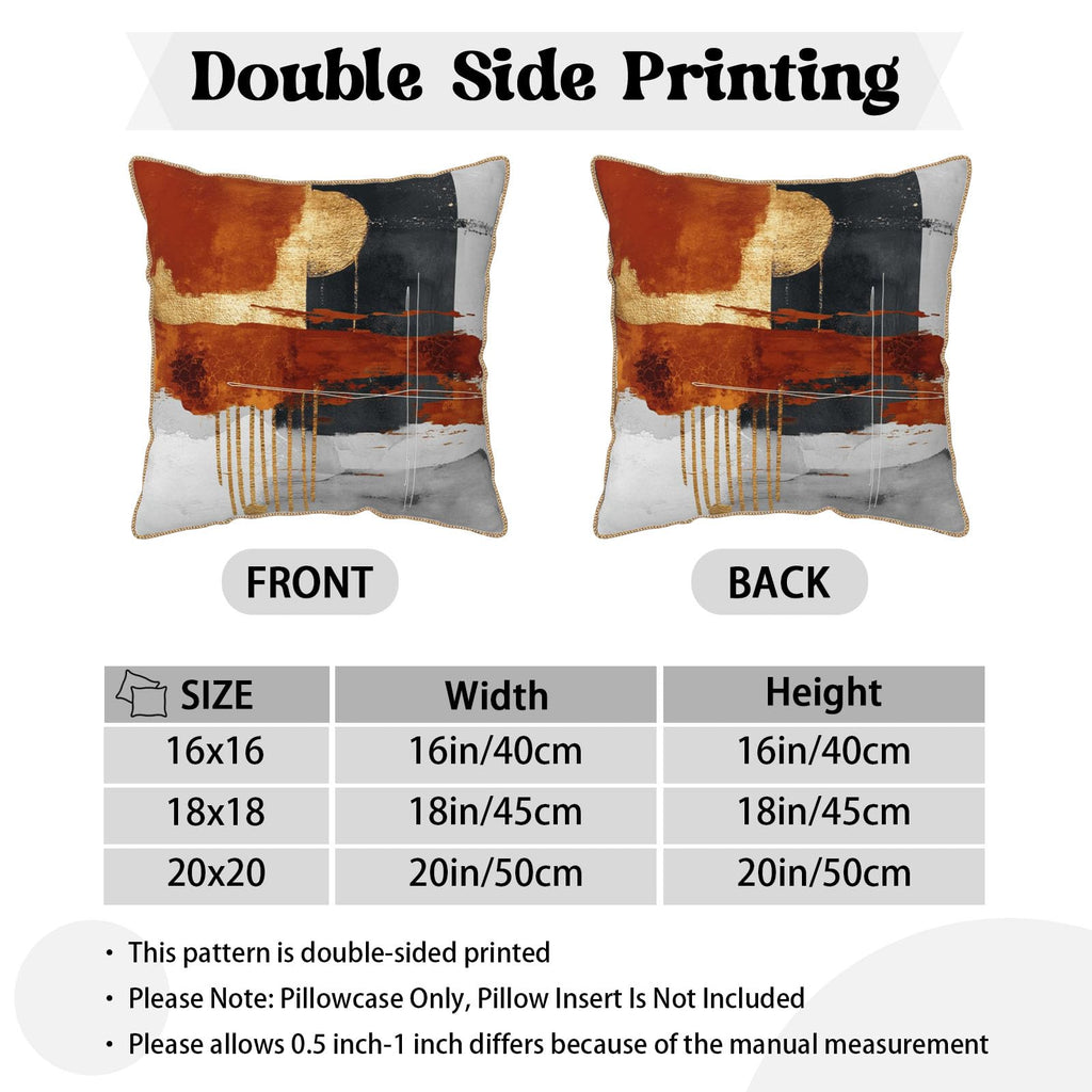 Retro Burnt Orange Gold Velvet Pillow Covers 18x18 Inch Abstract Rust Gray Black Throw Pillows For Couch Cushion