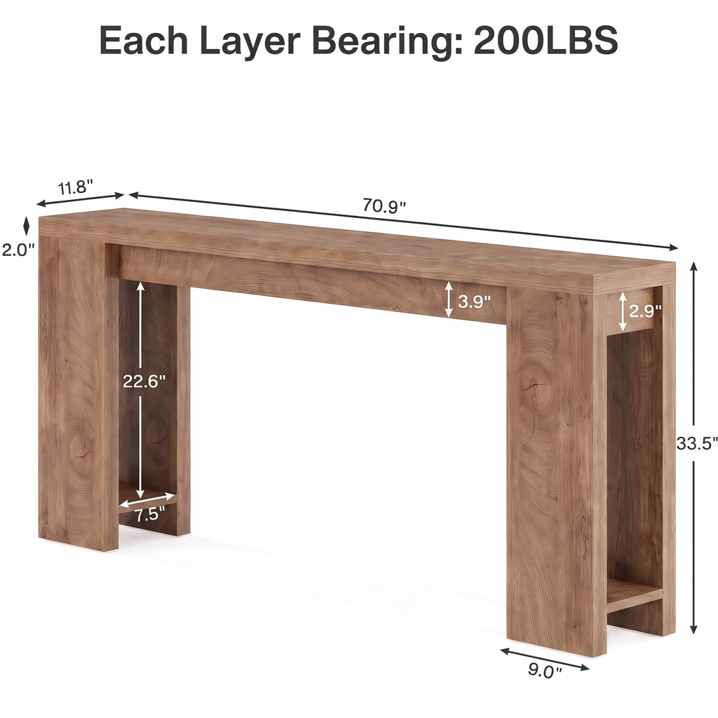 70.9-Inch Console Table, Farmhouse Sofa Table Behind Couch, Narrow Entryway Table, Foyer, Light Brown