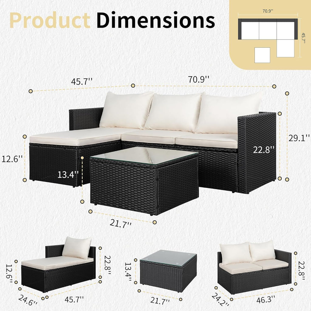 4-Piece PE Wicker Patio Set with 43" Propane Fire Pit Table, Beige