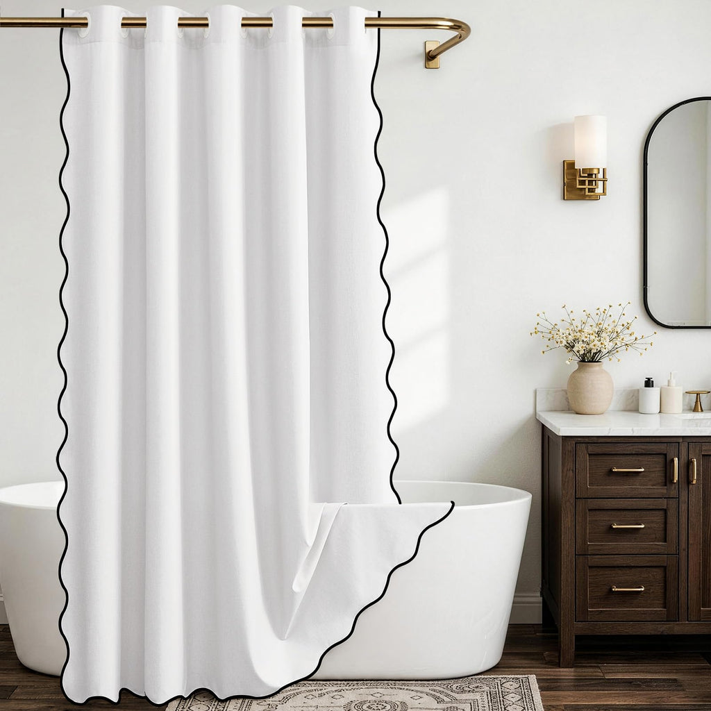 Scalloped No Hook White Linen Boho Waterproof 96x75