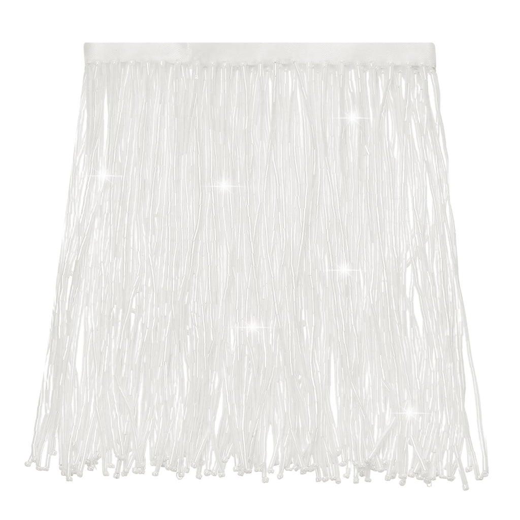 Beaded Fringe Trim Glass Beads Trim Tassels, White